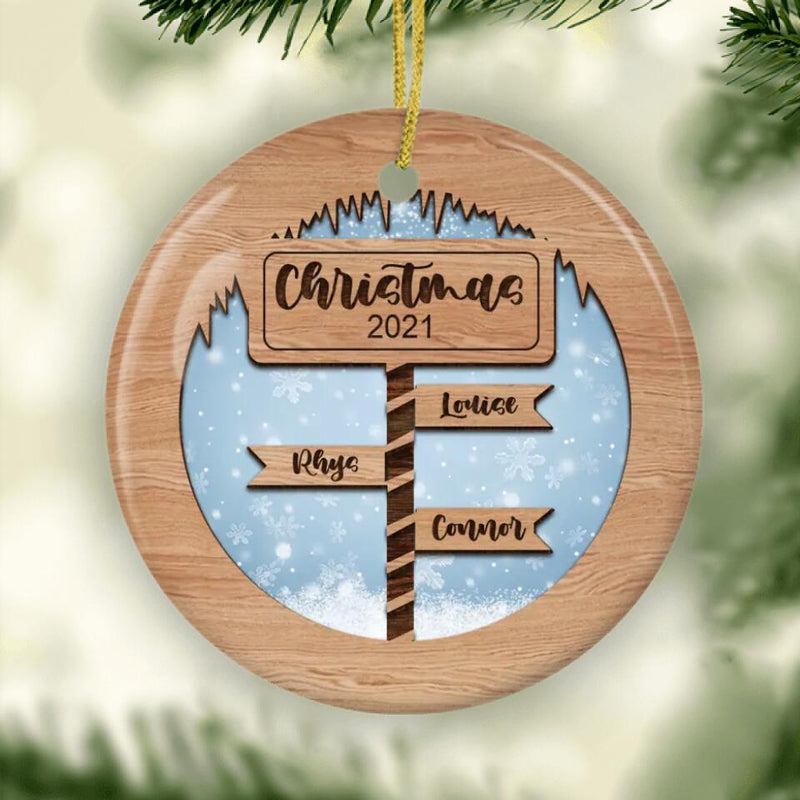 Ceramic North Pole Sign, Personalized Family Christmas Ornament, 2022 Xmas Ornament With Family Member Names, Custom Family Ornament