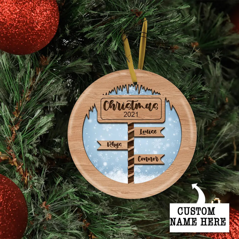 Ceramic North Pole Sign, Personalized Family Christmas Ornament, 2022 Xmas Ornament With Family Member Names, Custom Family Ornament