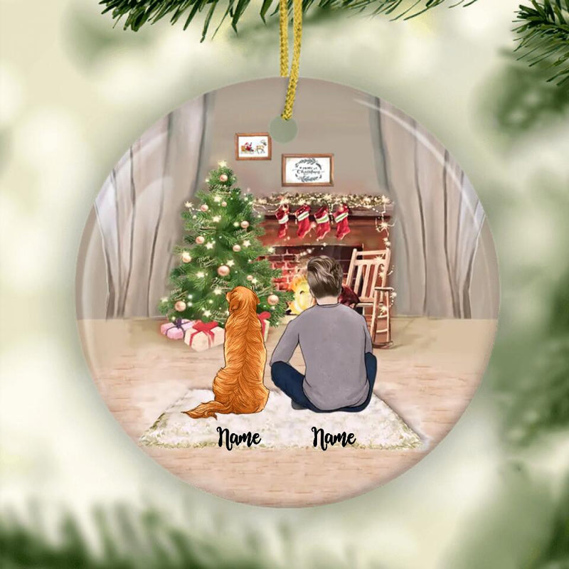 Personalized Christmas Boy With Dog Ornament, 2022 Quarantine Christmas Gift For Dog Dad Ornament, Xmas Dog Lover Gift, Christmas Ornament