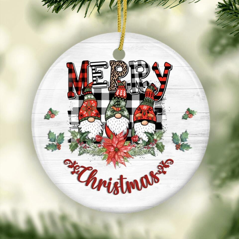 Christmas Gnomes Ornament, Ceramic Christmas Ornaments, Holiday Ornament, Buffalo Plaid, Gnome Decor, Christmas Gift, Christmas Decoration