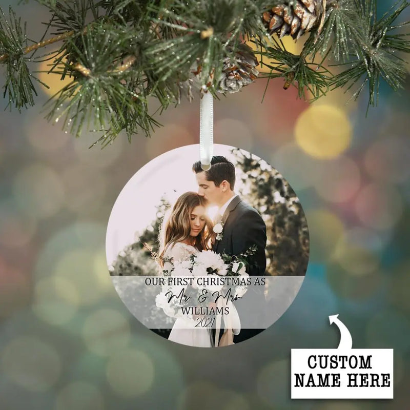 First Christmas Married Ornament, Couple Photo Ornament, Our First Christmas as Mr and Mrs Ornament, Married Christmas Ornament, Couple Gift