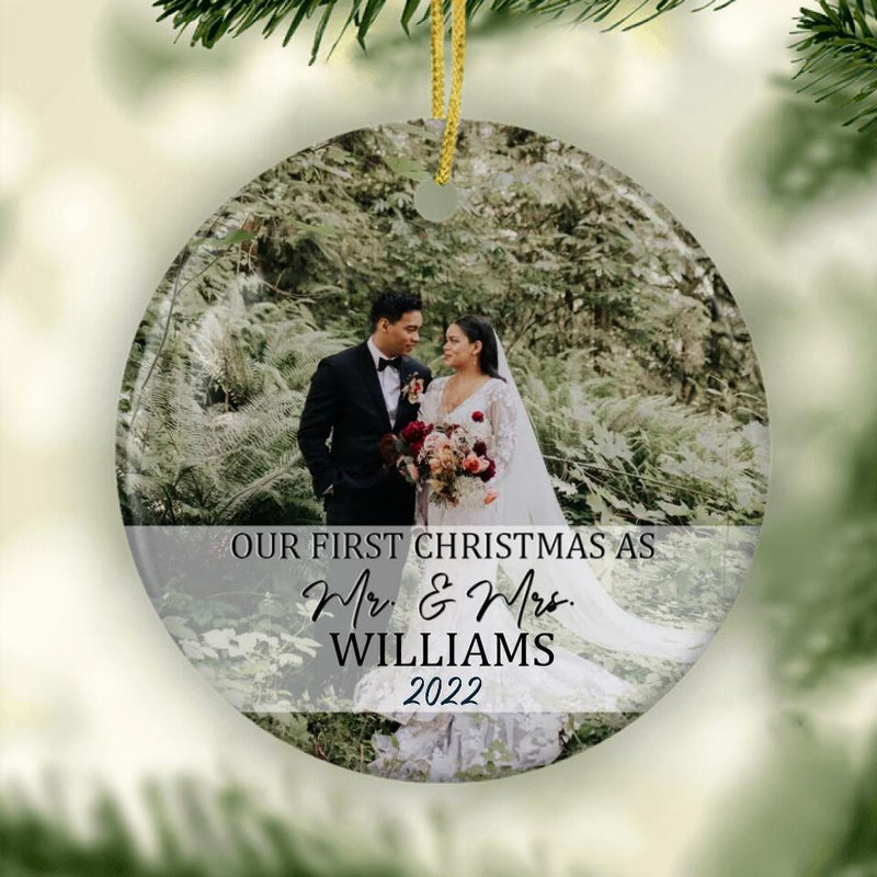 First Christmas Married Ornament, Couple Photo Ornament, Our First Christmas as Mr and Mrs Ornament, Married Christmas Ornament, Couple Gift