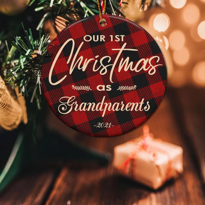 First Christmas As Grandparents Ornament, Grandparent 2022 Ornament, Grandparent Christmas Ornament, Red Plaid New Grandparents Ornament