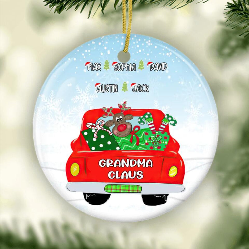 Grandma Claus Christmas Ornaments, Custom Grandma Ornament With GrandKids Name, Christmas Truck Ornament, Gift For Grandma, Christmas Gift