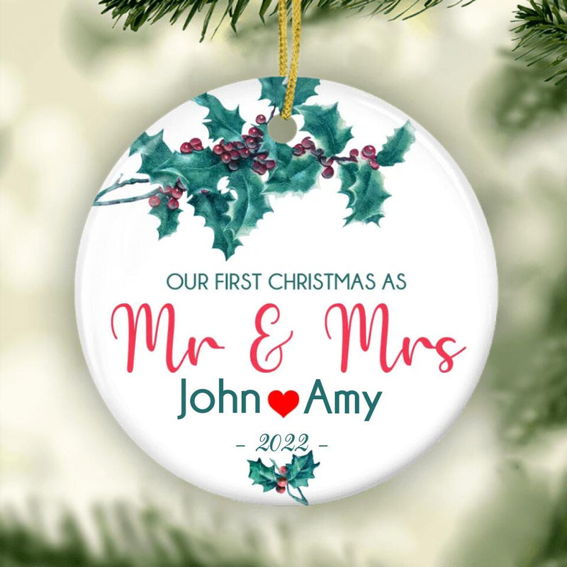 Our First Christmas as Mr and Mrs Ornament, Personalized Christmas Ornament for Newlyweds Couple, Just Married Ornament, Custom Wedding Gift