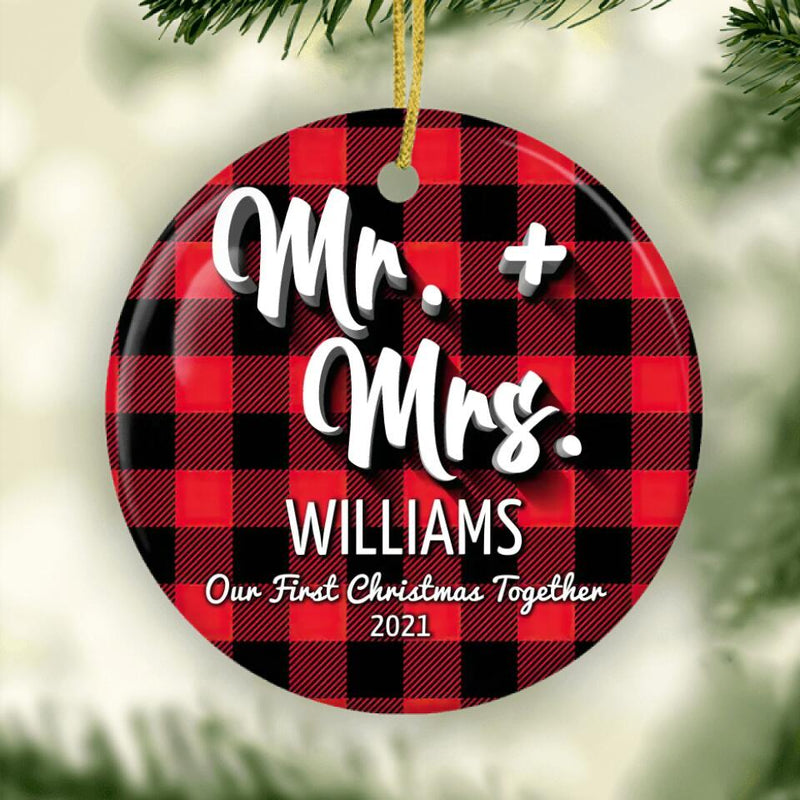 Our First Christmas Together 2022 Ornament, First Christmas Married Ornaments, Red Buffalo Plaid Christmas Ornament, Wedding Gift, Keepsake