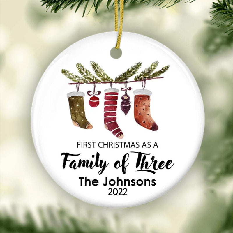 First Christmas As A Family of Three Ornament, Personalized Christmas Ornament, Stocking Stuffer, Custom Family Ornament, Family of 3 Gift