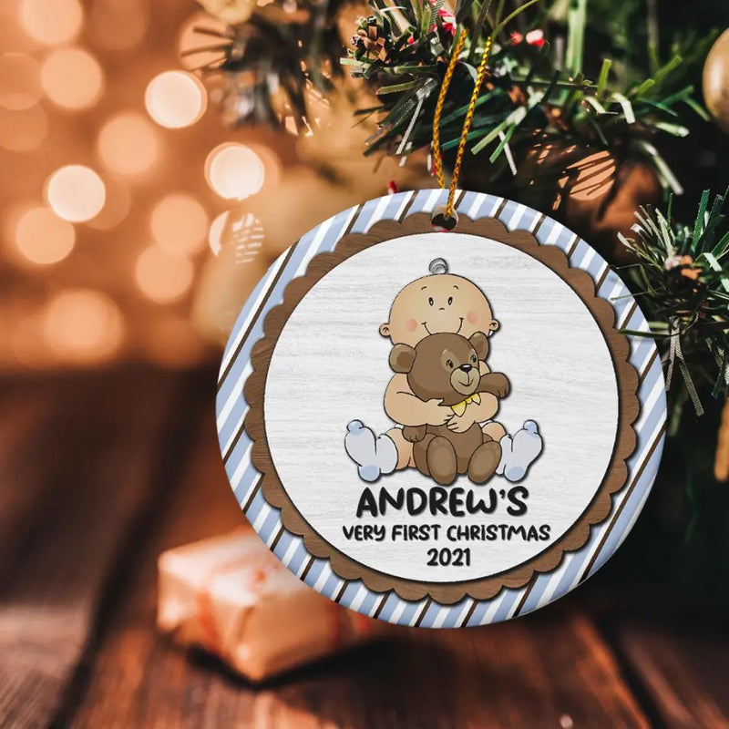 Personalized Baby's First Christmas Ornament, Baby's First Ornament, Baby with Bear Ornament, New Baby Gift, Christmas Gift, Christmas Decor