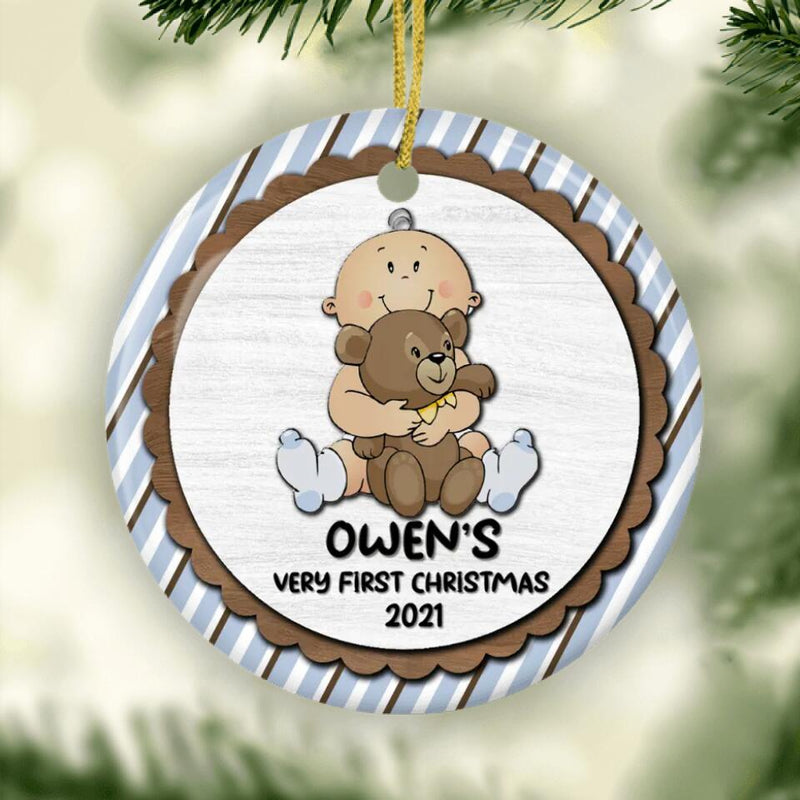Personalized Baby's First Christmas Ornament, Baby's First Ornament, Baby with Bear Ornament, New Baby Gift, Christmas Gift, Christmas Decor