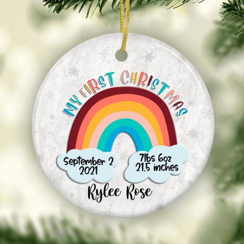 New Baby Ornament, Baby's First Christmas Ornament, Rainbow Ornament, New Mom Gift, Birth Stats, First Christmas Bauble, Ornament Keepsake