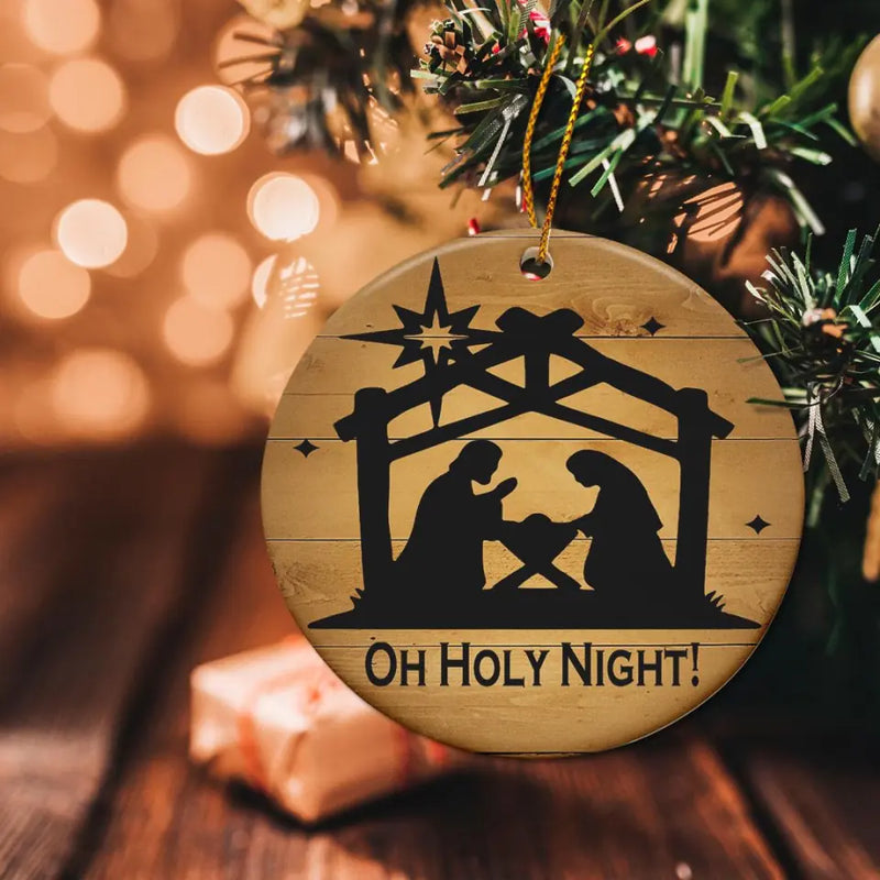 Oh Holy Night Door Sign, Christmas Door Hanger, Nativity Sign, Front Door Sign, Christmas Sign, Christmas Door Decor, Round Door Hanger