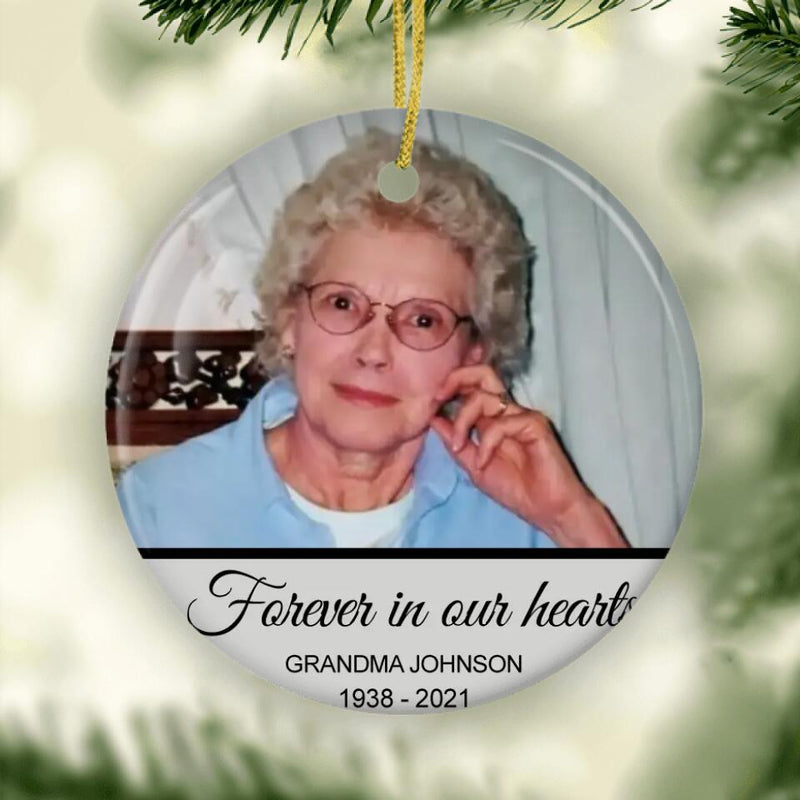 Custom Photo Memorial Ornament, Forever In Our Hearts, Custom Keepsake Gift, Memorial Keepsake, Sympathy Gift, Personalised Tree Decorations