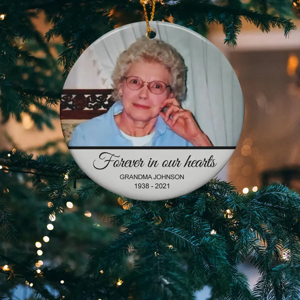 Custom Photo Memorial Ornament, Forever In Our Hearts, Custom Keepsake Gift, Memorial Keepsake, Sympathy Gift, Personalised Tree Decorations