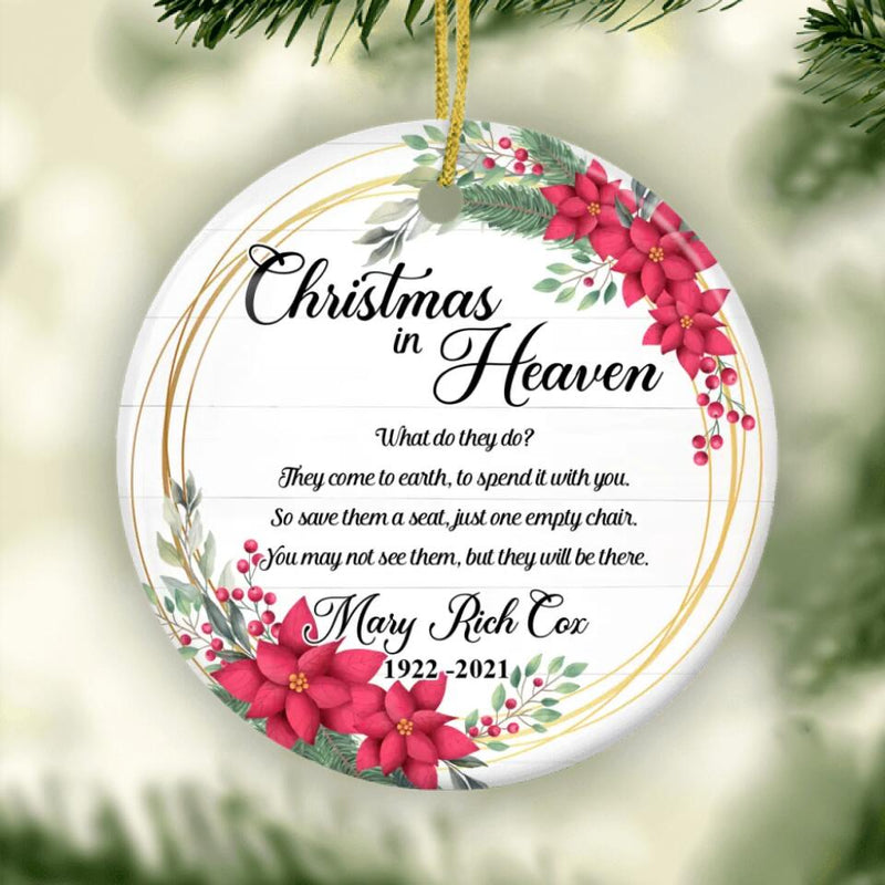 Personalized Christmas in Heaven Ornament, Christmas Memorial Ornament, Memorial Keepsake, Loss of Loved One, Sympathy Gift, Memorial Gift
