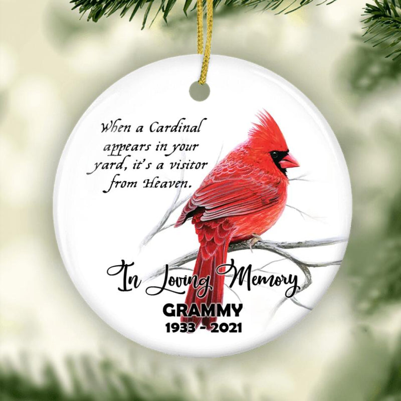 Cardinal Memorial Red Cardinal Memorial Ornament, Custom Memorial Christmas Ornament, In