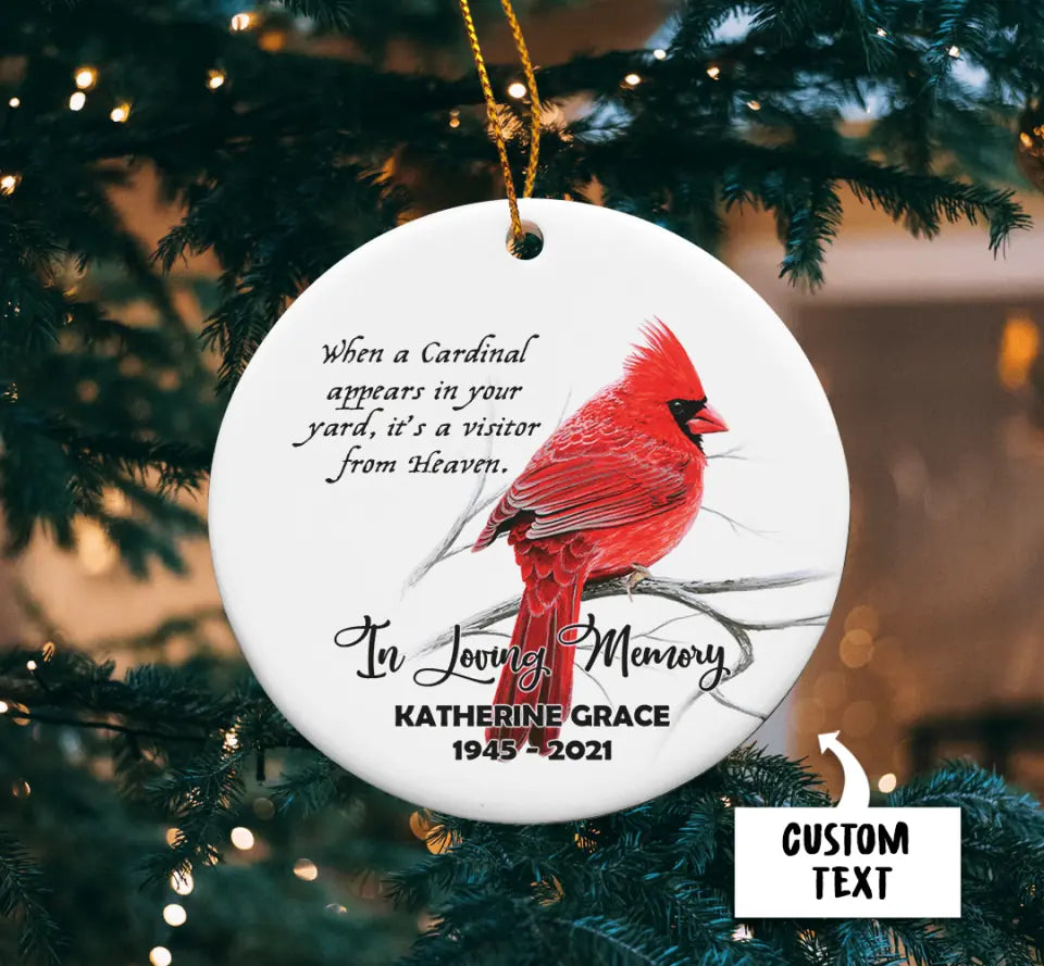 Cardinal Memorial Red Cardinal Memorial Ornament, Custom Memorial Christmas Ornament, In