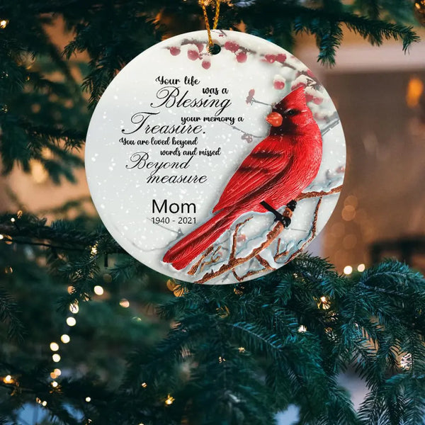Cardinal Memorial Christmas Ornament, Your Life Was A Blessing, Personalized Memorial Ornament, Sympathy Gift, Christmas Tree Decorations
