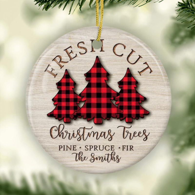 Family 3 Ornament, Christmas Gift, Buffalo Plaid Trees, Custom Ornament, Custom Family Gift, Christmas Decoration, Christmas Tree Decor, 2022 Holiday Gift