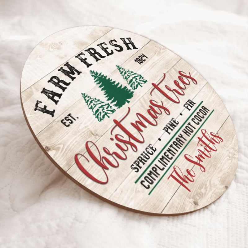 Farm Fresh Sign, Round Christmas Sign, Custom Name Sign, Family Name Sign, Christmas Wreath, Farmhouse Door Sign, Front Door Decor, Christmas Door Decor