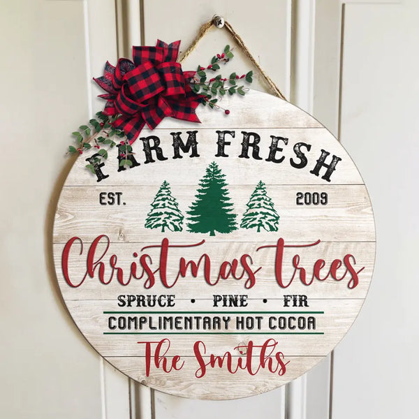 Farm Fresh Sign, Round Christmas Sign, Custom Name Sign, Family Name Sign, Christmas Wreath, Farmhouse Door Sign, Front Door Decor, Christmas Door Decor