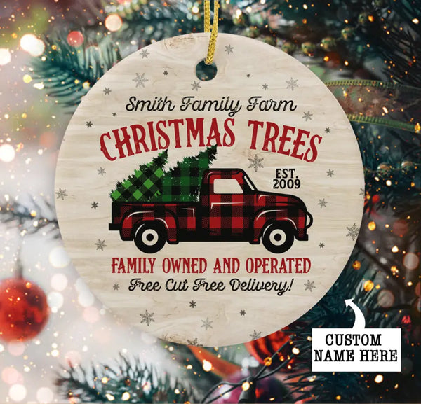 Christmas Door Hanger, Custom Family Name Sign, Buffalo Plaid Truck Sign, Farmhouse Sign, Established Sign, Front Door Sign, Christmas Decor