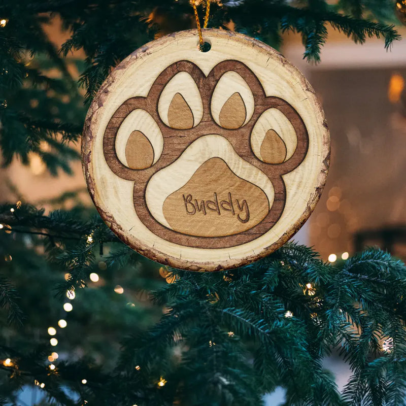 Personalized Dog Christmas Ornament With Name, Dog Paw Ornament, Christmas Pet Ornament, Ceramic Dog Ornament, Holiday Gift for Dog Lovers