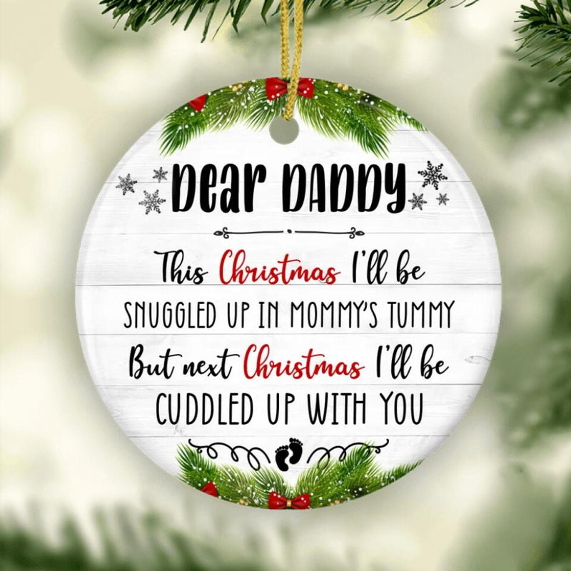 Dear Daddy Ornament, Pregnancy Announcement, Personalized Christmas Ornament For Dad, New Baby Ornament, Pregnancy Reveal, Xmas Gift For Dad