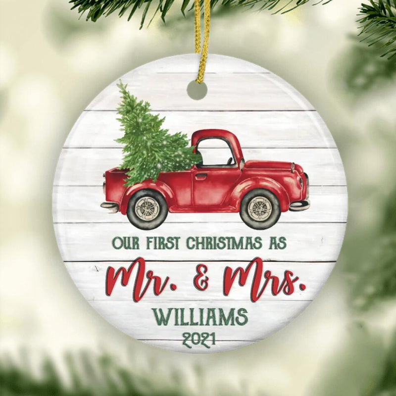 Our First Christmas as Mr and Mrs Ornament, First Christmas Married Ornament, Christmas Truck Ornament, Custom Wedding Gift, Newlyweds Gift