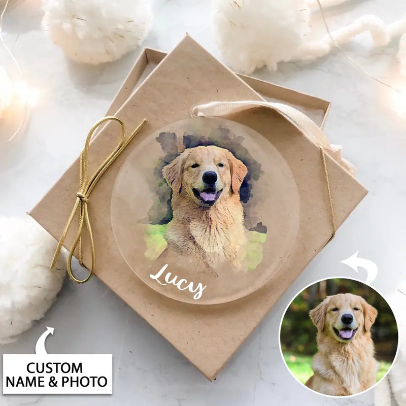 Custom Watercolor Pet Portrait Ornament, Dog Loss Gift, Personalized Dog Christmas Ornament, Pet Memorial Ornament, Xmas Gift For Dog Lovers