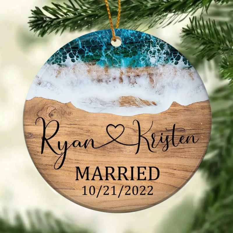 Beach Married Ornament, First Christmas Married Ornament, Mr and Mrs Christmas Ornament, Personalized Wedding Gift, Newlywed Christmas Gift