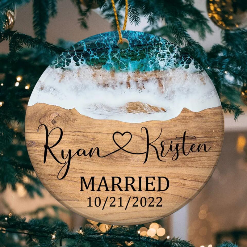 Beach Married Ornament, First Christmas Married Ornament, Mr and Mrs Christmas Ornament, Personalized Wedding Gift, Newlywed Christmas Gift