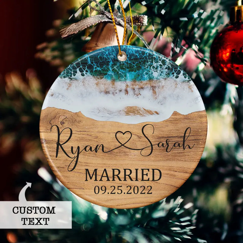 Beach Married Ornament, First Christmas Married Ornament, Mr and Mrs Christmas Ornament, Personalized Wedding Gift, Newlywed Christmas Gift