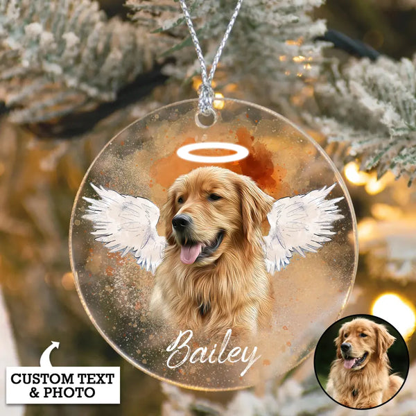 Personalized Pet Memorial Photo Ornament, Pet Loss Gifts, Christmas Dog Memorial Ornament, Dog Memorial Gift, Angel Dog with Wings Ornament