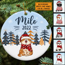 2022 Custom Name Of Xmas Cat Circle Ceramic Ornament - Personalized Cat Lovers Decorative Christmas Ornament
