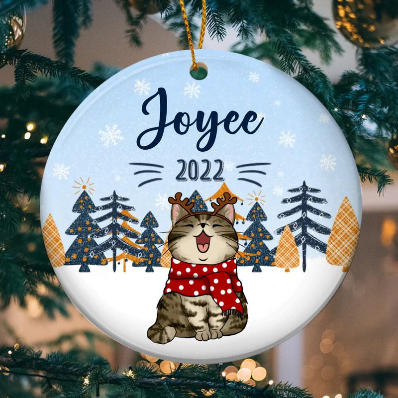 2022 Custom Name Of Xmas Cat Circle Ceramic Ornament - Personalized Cat Lovers Decorative Christmas Ornament
