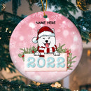 Personalised 2022 Pink Sparkles Circle Ceramic Ornament - Personalized Dog Lovers Decorative Christmas Ornament