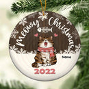 Meowy Christmas, 2022 Christmas Bauble, Circle Ceramic Ornament, Personalized Cat Breeds, Xmas Gifts For Cat Lovers