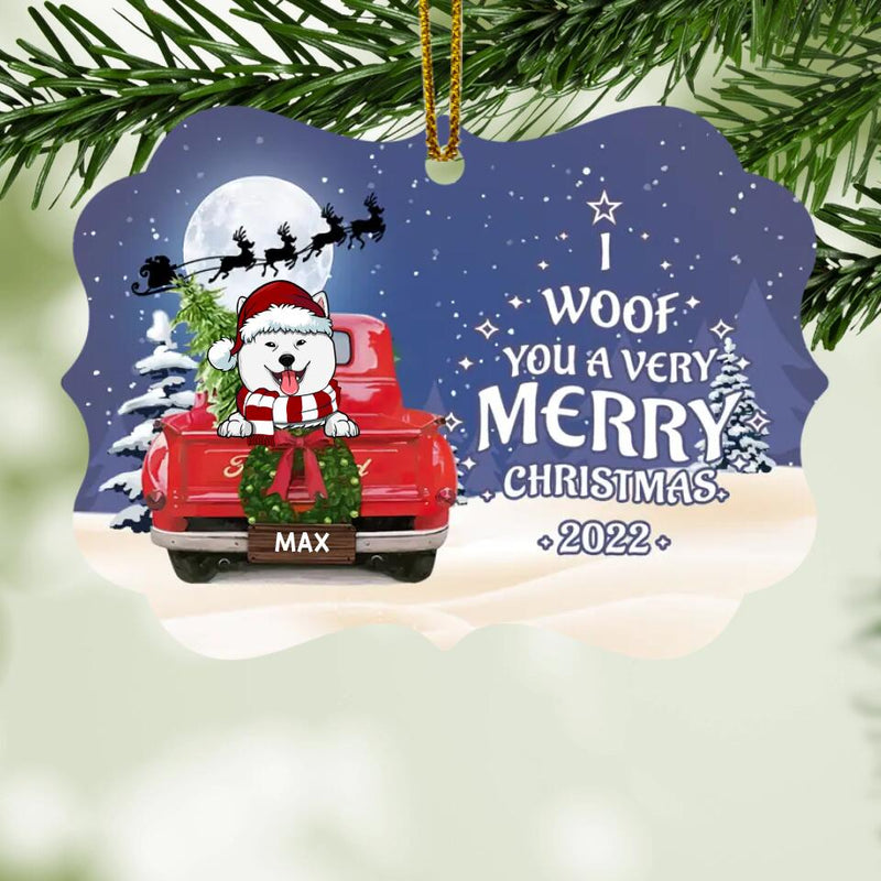 I Woof You A Very Mery Christmas 2022 Ornament Circle Ceramic Ornament, Personalized Dog Lovers Decorative Christmas Ornament