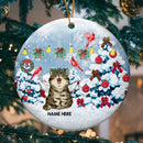 Red Cardinal With Snow Pine Tree Circle Ceramic Ornament, Cat Laughing Memorial Ornament 2022, Personalized Cat Lovers Christmas Decorative Ornament