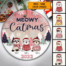 Personalised Meowy Catmas Pink Faded Circle Ceramic Ornament - Personalized Cat Lovers Decorative Christmas Ornament