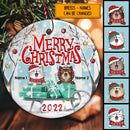 Merry Christmas Winter Forest With Gifts Circle Ceramic Ornament - Personalized Cat Lovers Decorative Christmas Ornament