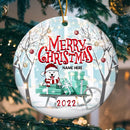 Merry Christmas Winter Forest With Gifts Circle Ceramic Ornament - Personalized Dog Lovers Decorative Christmas Ornament