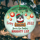 On Santa's Naughty List Faded Green Circle Ceramic Ornament - Personalized Cat Lovers Decorative Christmas Ornament