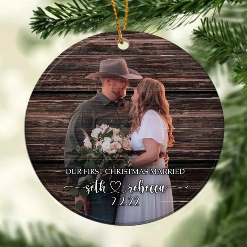 Our First Christmas Married Ornament, Personalized Photo Ornament, Wedding Gift, Mr and Mrs Christmas Ornament, Just Married Couple Gift