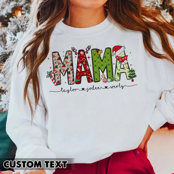 Mama Christmas Sweatshirt, Custom Mama Shirt With Kids Names, Mama Sweatshirt, Mama Gift, Gifts For Mom, Christmas Mom Shirt