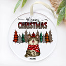Christmas Acrylic Ornament, Gifts For Cat Lovers, Meowy Christmas Leopard & Plaid Christmas Trees Personalized Ornament