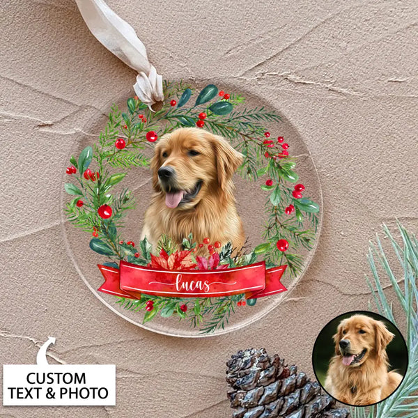 Personalized Pet Ornament, Custom Dog Christmas Ornament, Acrylic Dog Photo Ornament, Pet Memorial Ornament, Pet Portrait Ornament Gift
