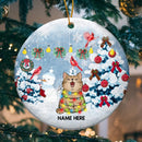 Snow Christmas Tree Red Cardinals Circle Ceramic Ornament - Personalized Cat Lovers Decorative Christmas Ornament