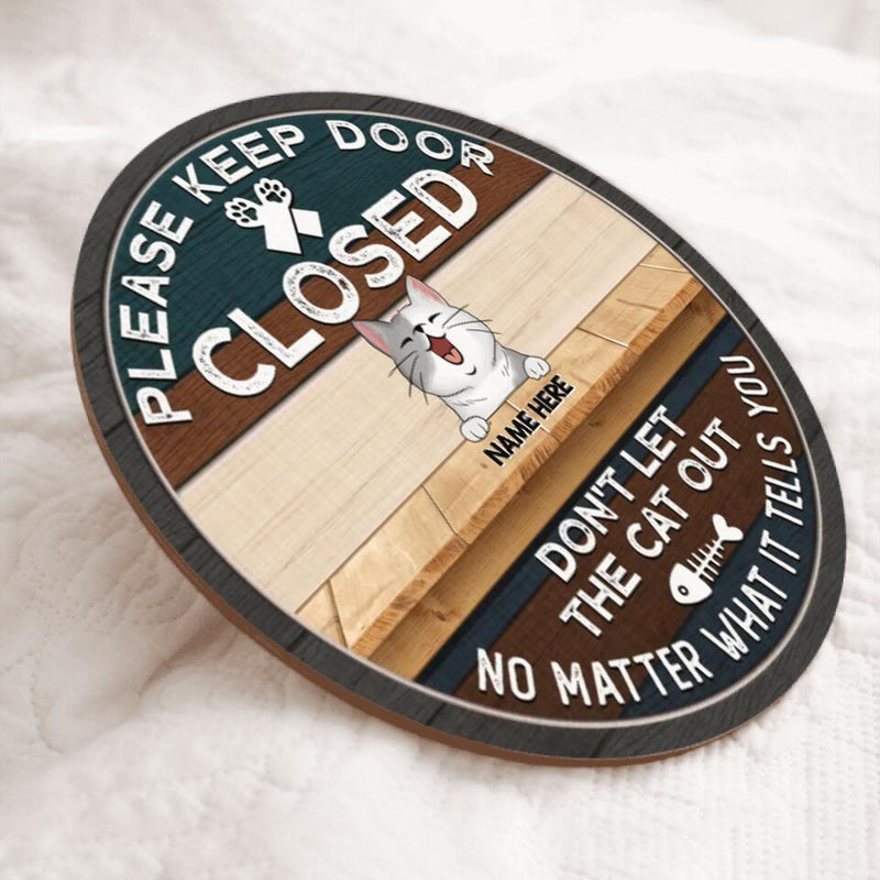 Please Keep Door Closed, Don't Let The Cats Out, No Matter What They Tell You, Funny Quotes, Personalized Cat Door Sign