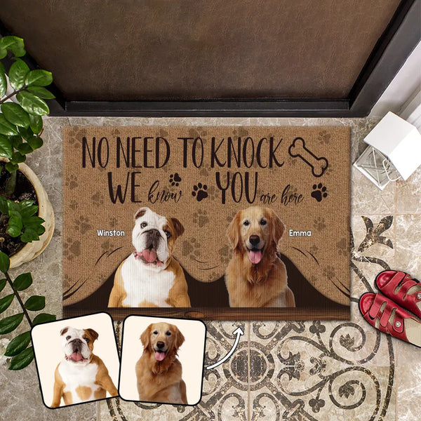 Personalized Pet Doormat Using Pet Photo, Funny Welcome Mat, No Need to Knock, Custom Cat Dog Doormat, Gift For Pet Lovers, Home Doormat